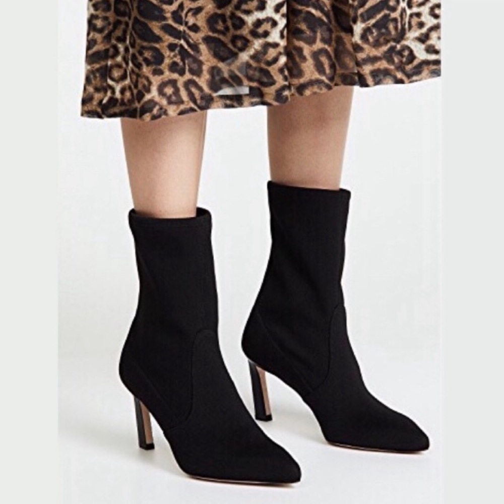 Stuart Weitzman Rapture Stretch-Knit Bootie Midi Heeled Boot Navy Blue 9 NWT